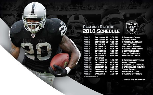 oakland raiders wallpaper. Oakland Raiders 2010 Schedule Wallpaper Desktop Background