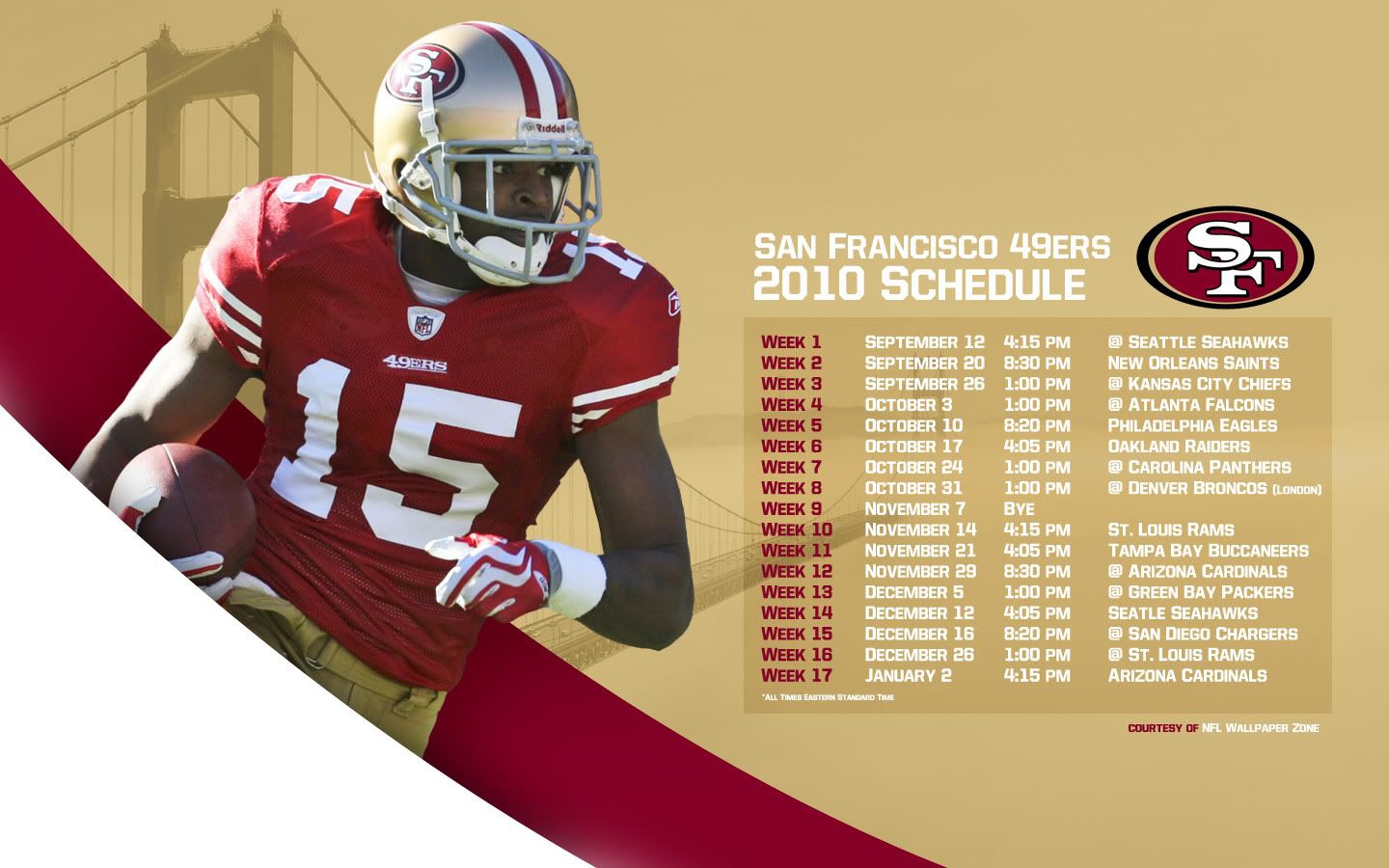 NFL Wallpaper Zone: SF / San Francisco 49ers 2010 Schedule Wallpaper - Michael Crabtree1440 x 900