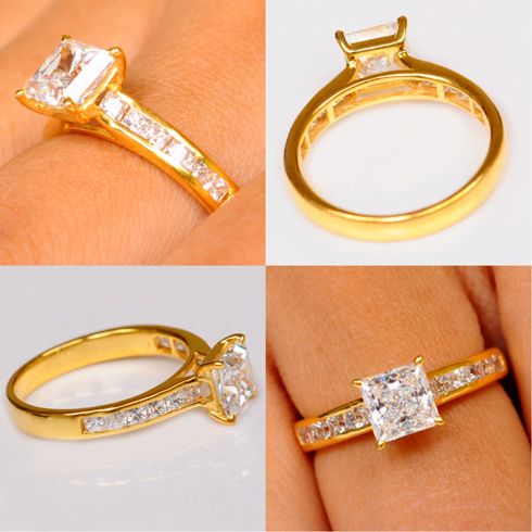 ... Awesome Princess Shape Solitaire Wedding Ring Real 14K Yellow Gold