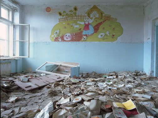 Empty school hallway