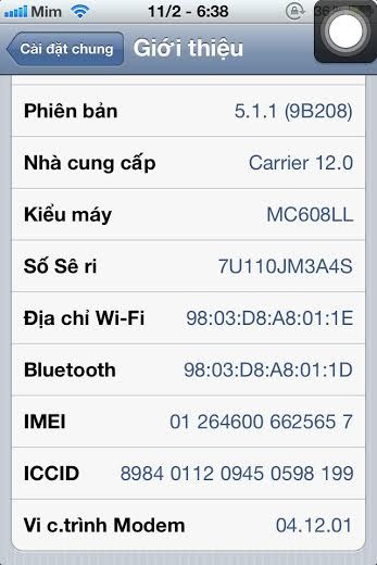 Xem giúp em Iphone này lock hay W, xin bản rom iOS 6 cho em nó