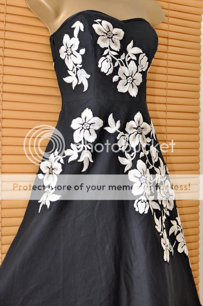 Monsoon Suzie black with white floral embroidery silk dress size 18 EU 